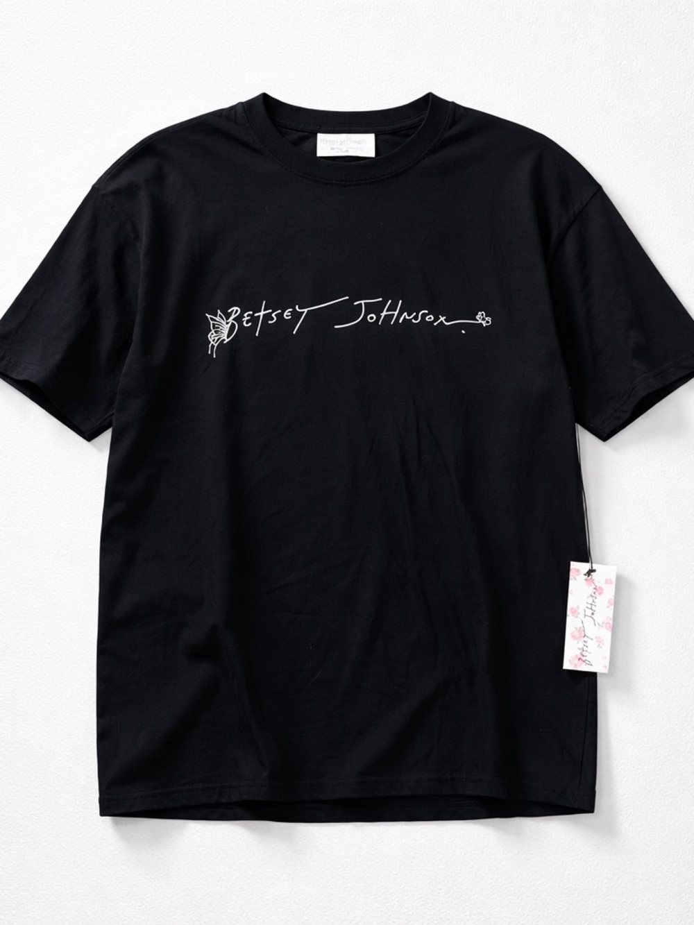 Betsey Johnson Black Tee with Signature White Script